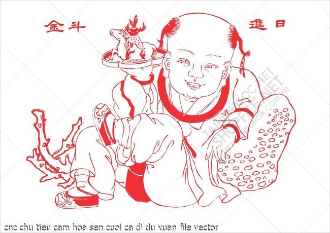 cnc chu tieu cam hoa sen cuoi ca di du xuan file vector